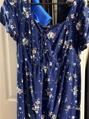 Torrid Navy Floral Tie-Neck Blouse